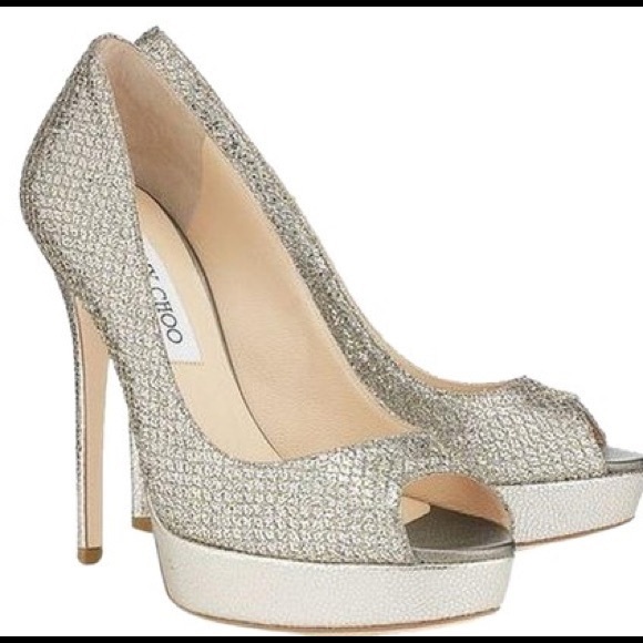 Jimmy Choo Crown Silver Glitter Platform Pumps - Picture 1 of 6